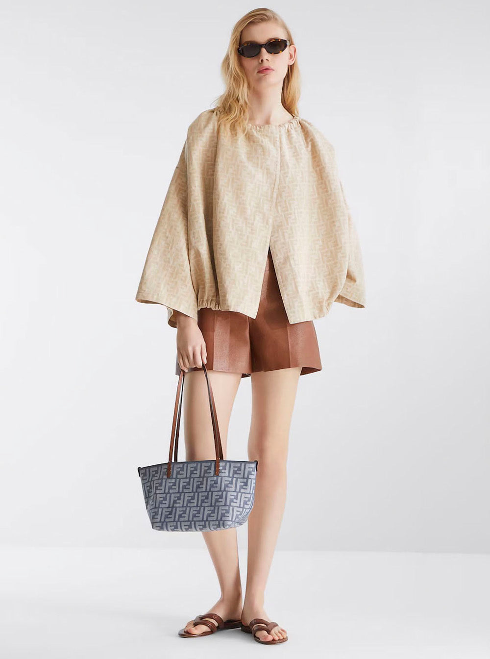 Fendi Women Blue Reversible Tote Bag With Two Top Leather Handles And All-Over Ff Motif In Cotton Woman