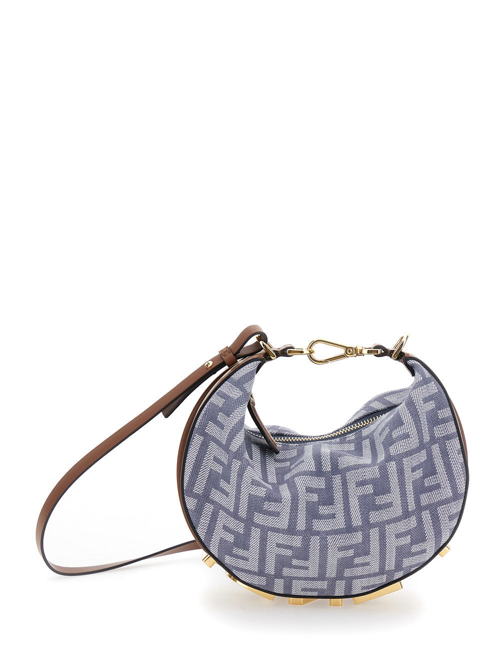 Fendi Women 'Fendigraphy' Blue Mini Handbag With Logo Lettering And All-Over Ff Motif In Cotton Blend Woman