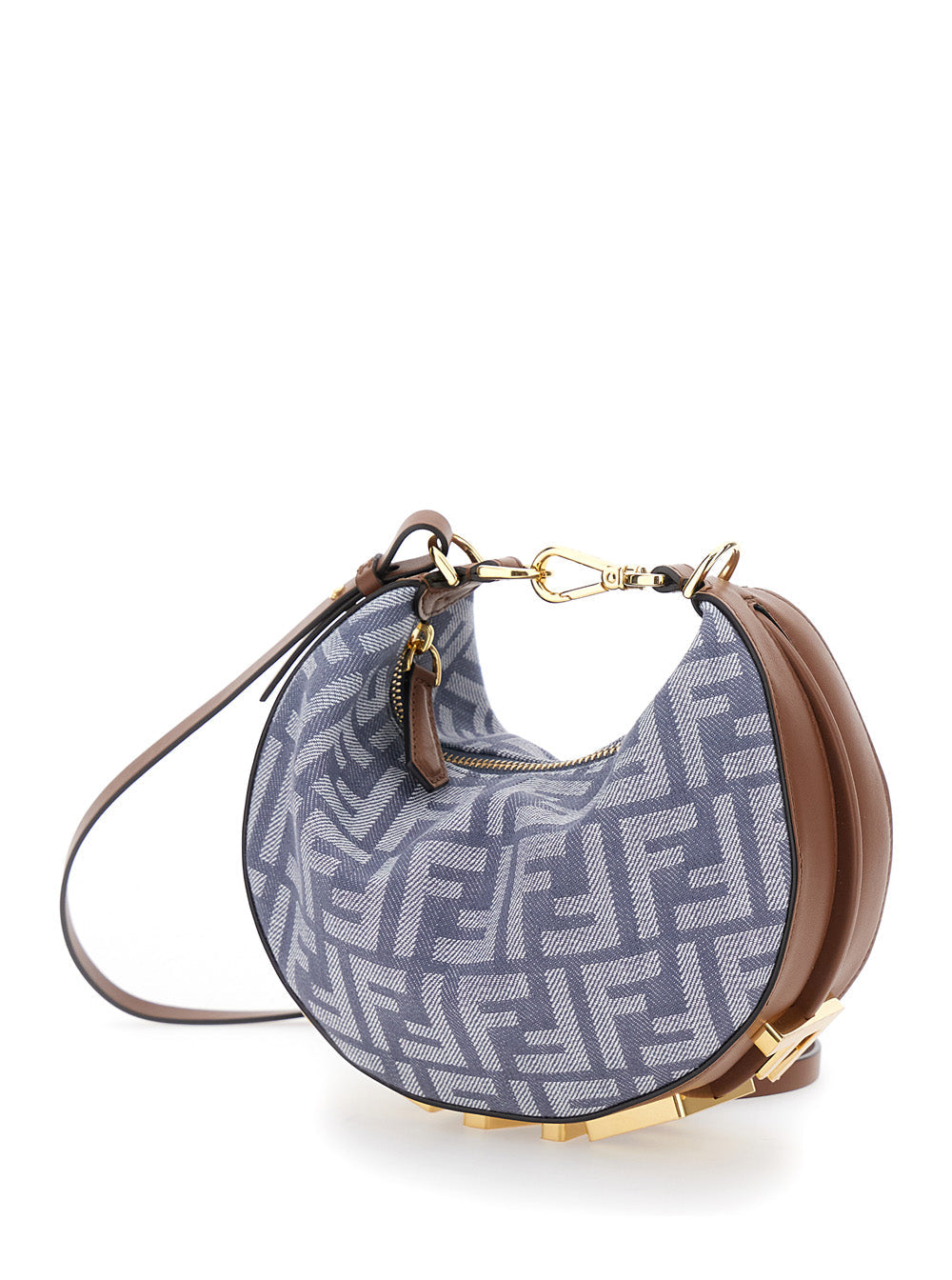 Fendi Women 'Fendigraphy' Blue Mini Handbag With Logo Lettering And All-Over Ff Motif In Cotton Blend Woman