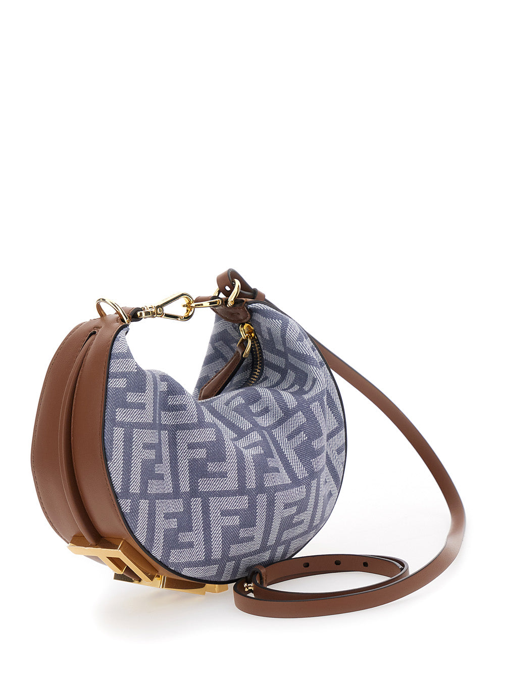 Fendi Women 'Fendigraphy' Blue Mini Handbag With Logo Lettering And All-Over Ff Motif In Cotton Blend Woman