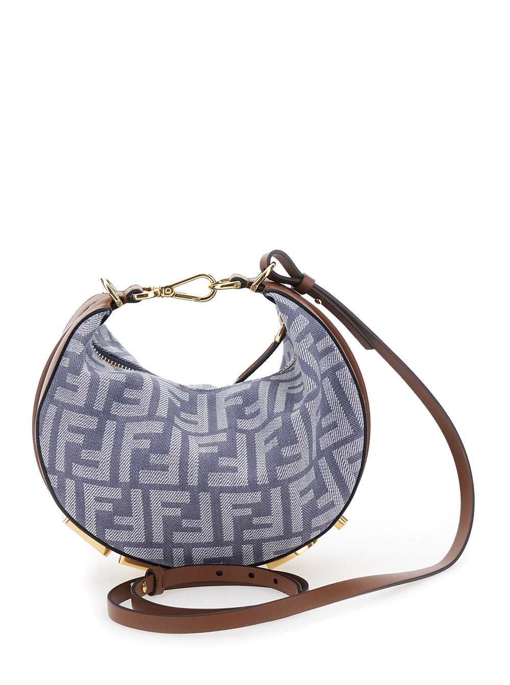 Fendi Women 'Fendigraphy' Blue Mini Handbag With Logo Lettering And All-Over Ff Motif In Cotton Blend Woman