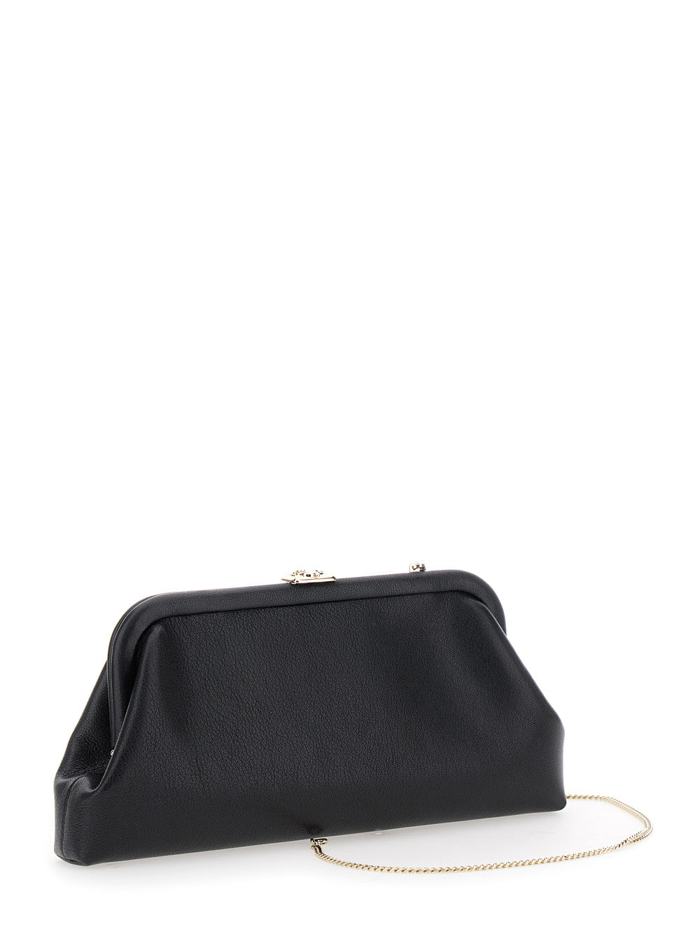 Jimmy Choo Women 'Skylar' Black Clutch With Chain-Link Shoulder Strap And Kiss-Lock Closure With Logo Plaque In Leather Woman