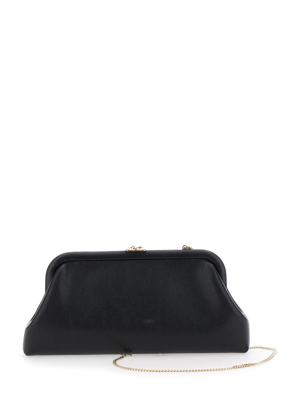 Jimmy Choo Women 'Skylar' Black Clutch With Chain-Link Shoulder Strap And Kiss-Lock Closure With Logo Plaque In Leather Woman