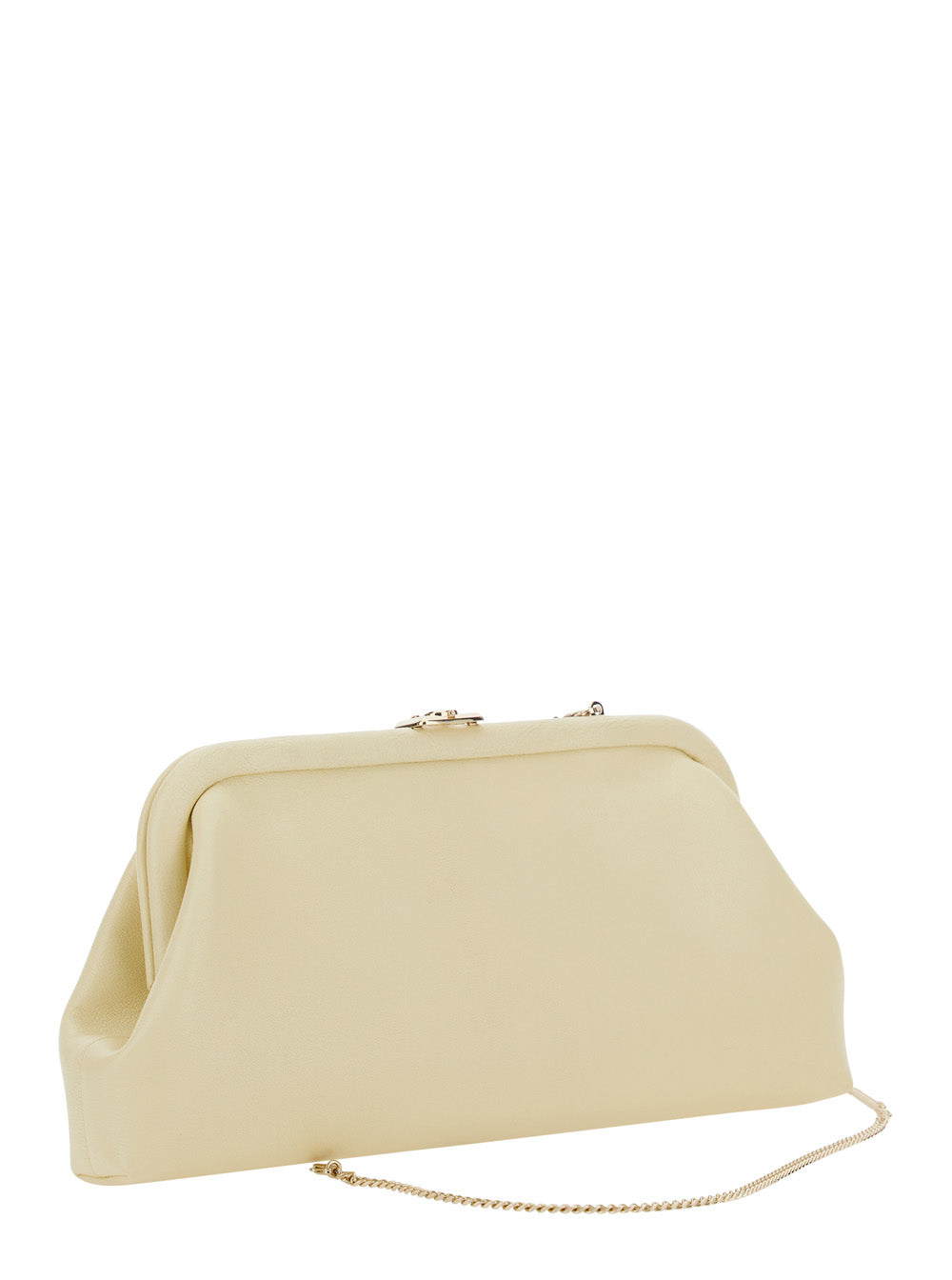 Jimmy Choo Women 'Skylar' White Clutch With Chain-Link Shoulder Strap And Kiss-Lock Closure With Logo Plaque In Leather Woman