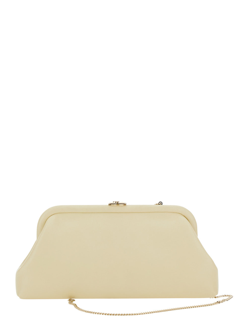 Jimmy Choo Women 'Skylar' White Clutch With Chain-Link Shoulder Strap And Kiss-Lock Closure With Logo Plaque In Leather Woman