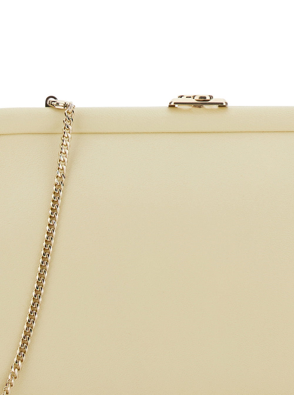 Jimmy Choo Women 'Skylar' White Clutch With Chain-Link Shoulder Strap And Kiss-Lock Closure With Logo Plaque In Leather Woman