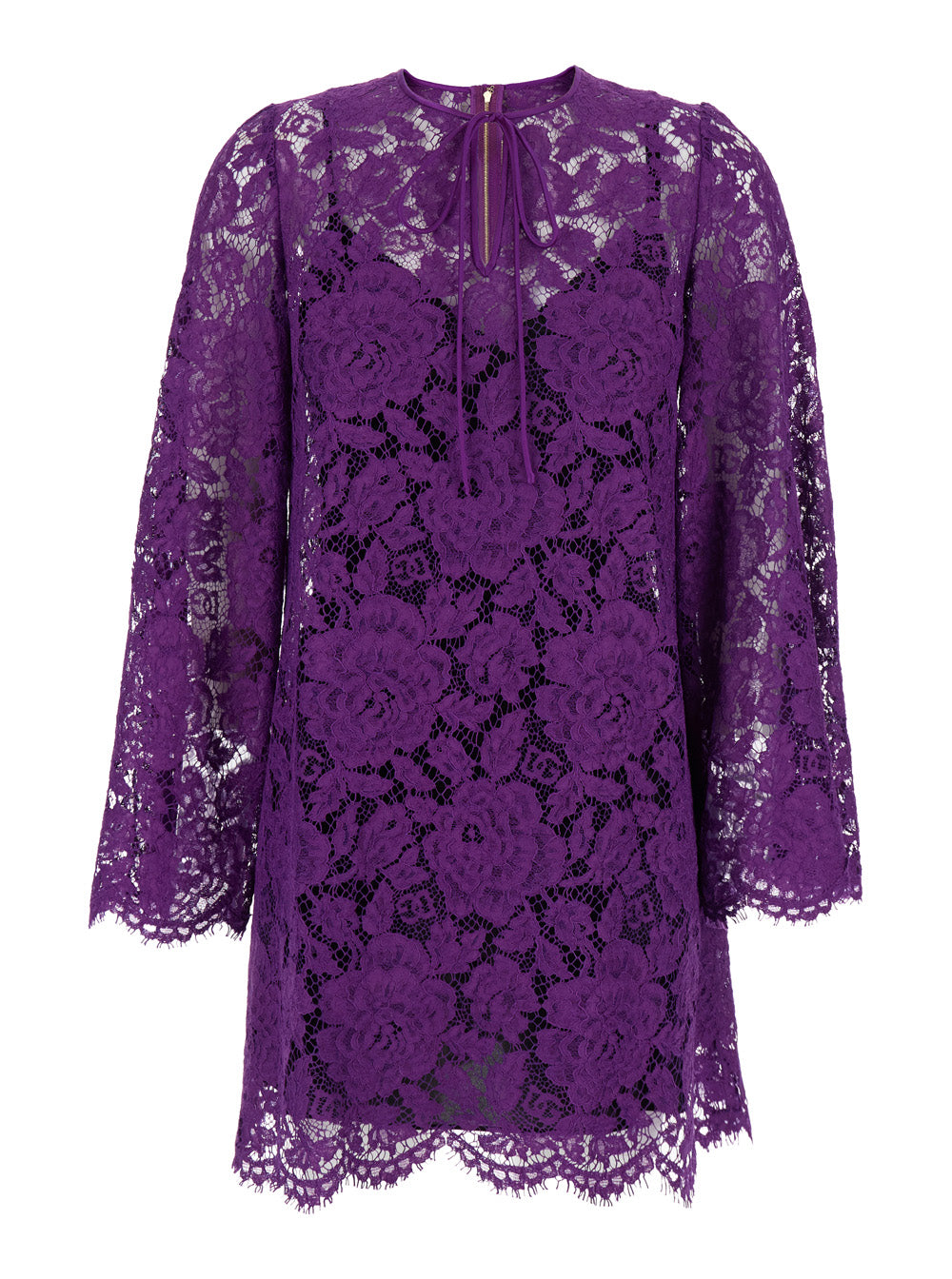 Dolce & Gabbana Women Violet Dress With Round Neck And All-Over Floral Embroidery In Cotton Blend Woman