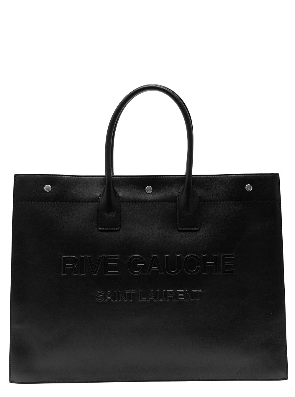 Saint Laurent Men Rive Gauche Large Tote Bag In Black Smooth Leather Man