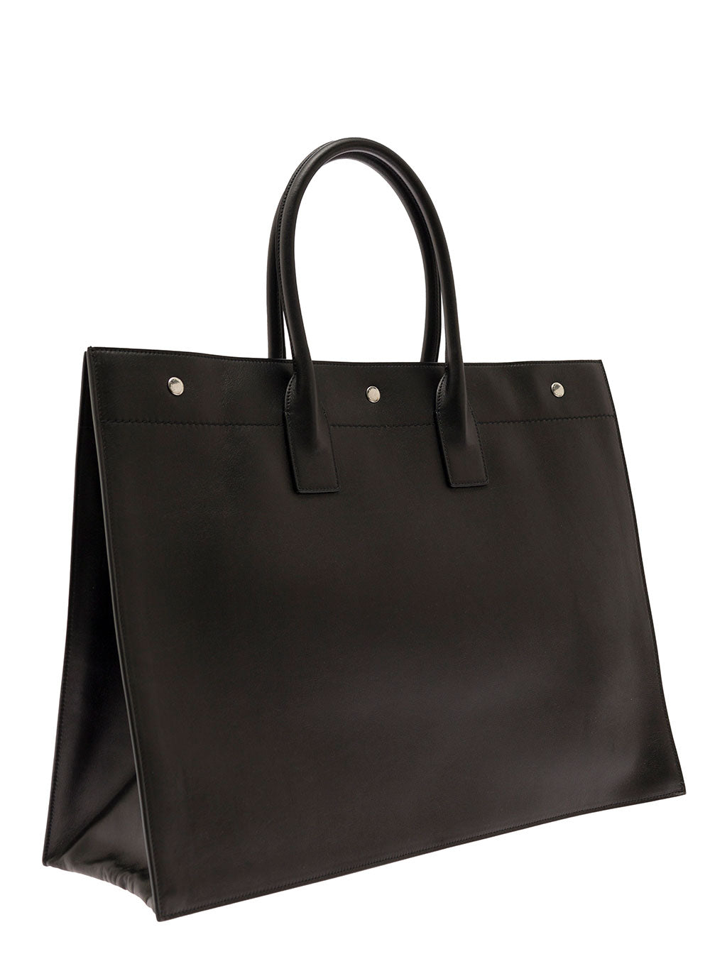 Saint Laurent Men Rive Gauche Large Tote Bag In Black Smooth Leather Man