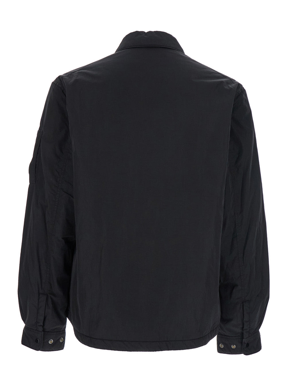 C.P. Company Men Black Jacket With Classic Collar And Logo Plaque On The Sleeve In Tech Fabric Man