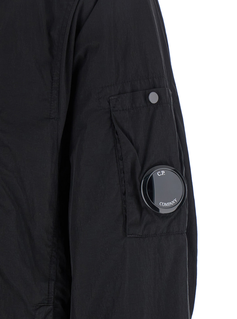 C.P. Company Men Black Jacket With Classic Collar And Logo Plaque On The Sleeve In Tech Fabric Man