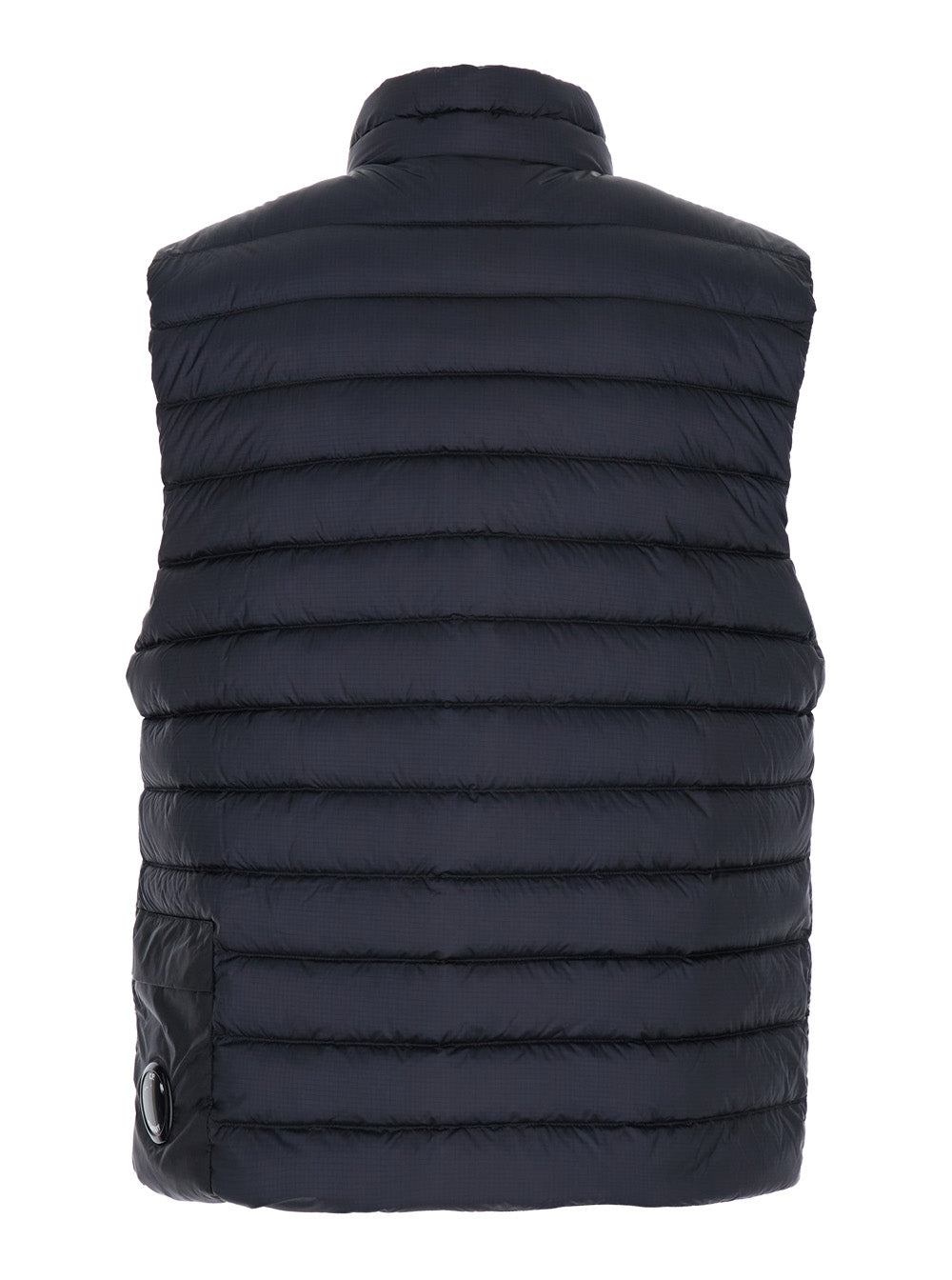 C.P. Company Men Blue Vest With Mock Neck And Logo Plaque On The Side In Tech Fabric Man