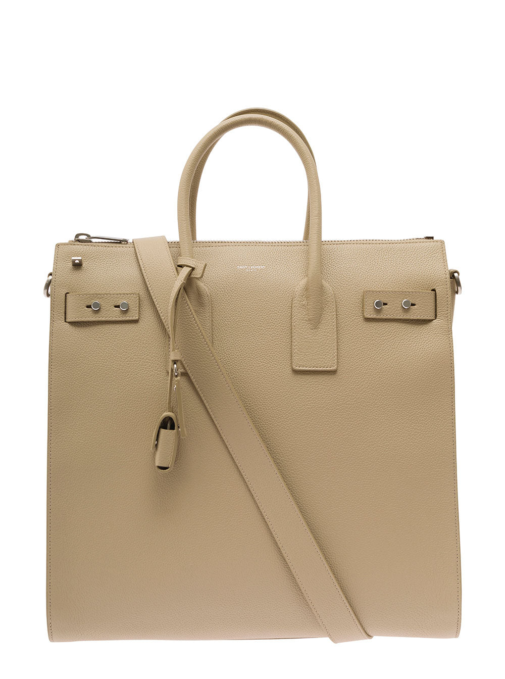 Saint Laurent Men 'Sac De Jour' Beige Tote Bag With Embossed Logo In Grainy Leather Man