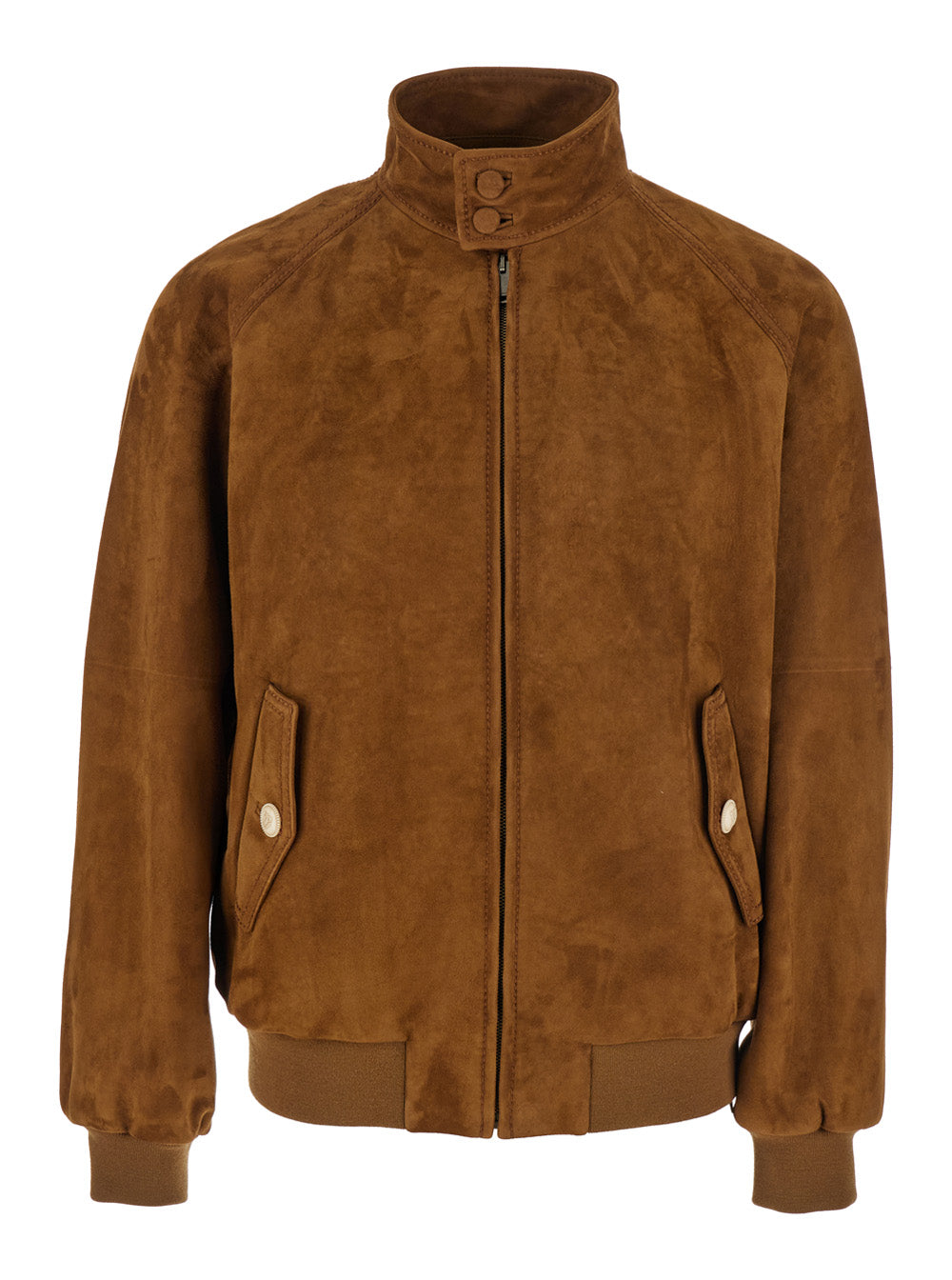 Valentino Men Brown Jacket With Mock Neck With Snap Buttons In Suede Man