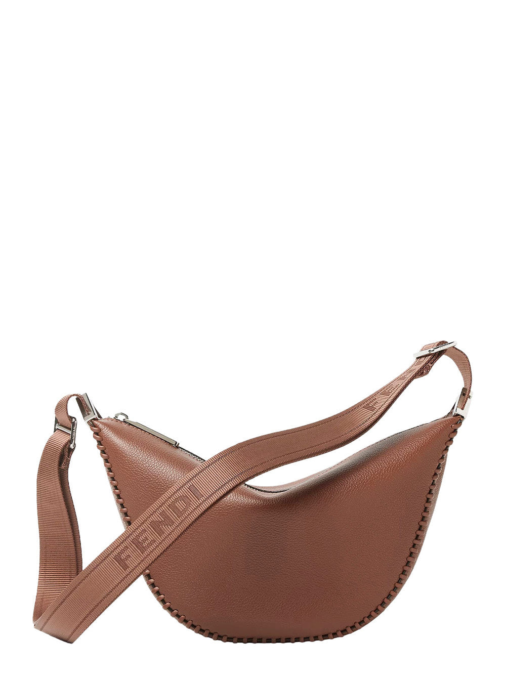 Fendi Men 'Melon Small' Brown Crossbody Bag  With Logo Strap And Metallic Ffs On The Sides In Leather Man