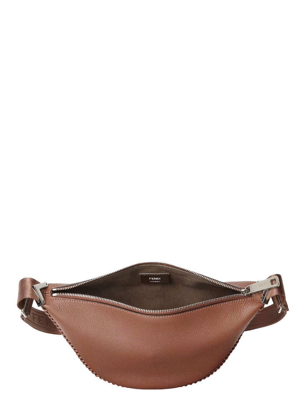 Fendi Men 'Melon Small' Brown Crossbody Bag  With Logo Strap And Metallic Ffs On The Sides In Leather Man
