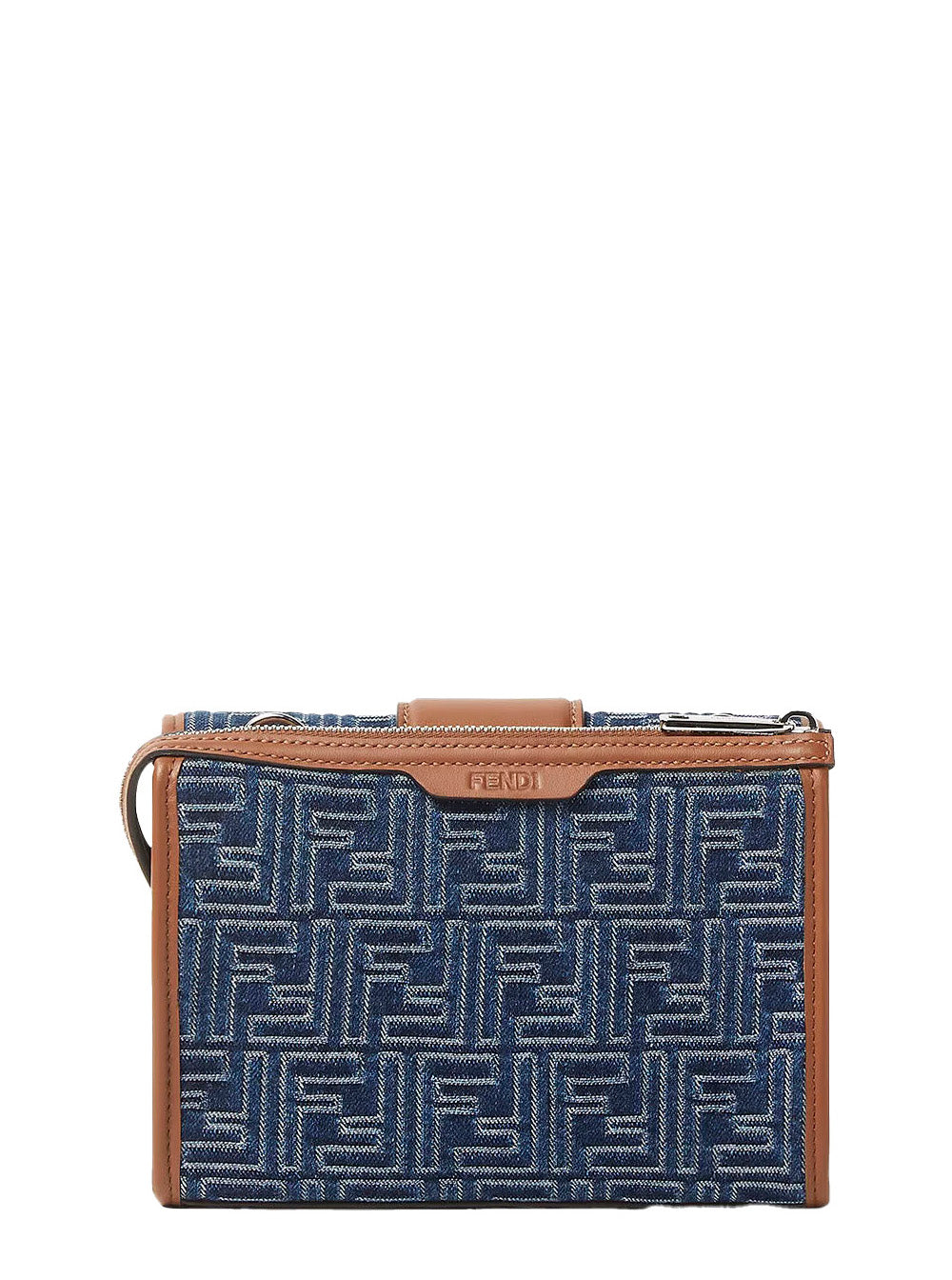 Fendi Men 'Baguette Double' Blue Crossbody Bag With Magnetic Ff Closure And All-Over Motif In Blue Cotton Man