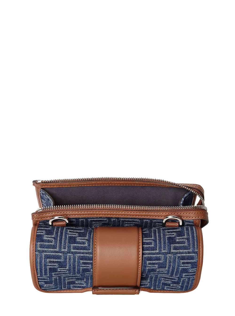 Fendi Men 'Baguette Double' Blue Crossbody Bag With Magnetic Ff Closure And All-Over Motif In Blue Cotton Man