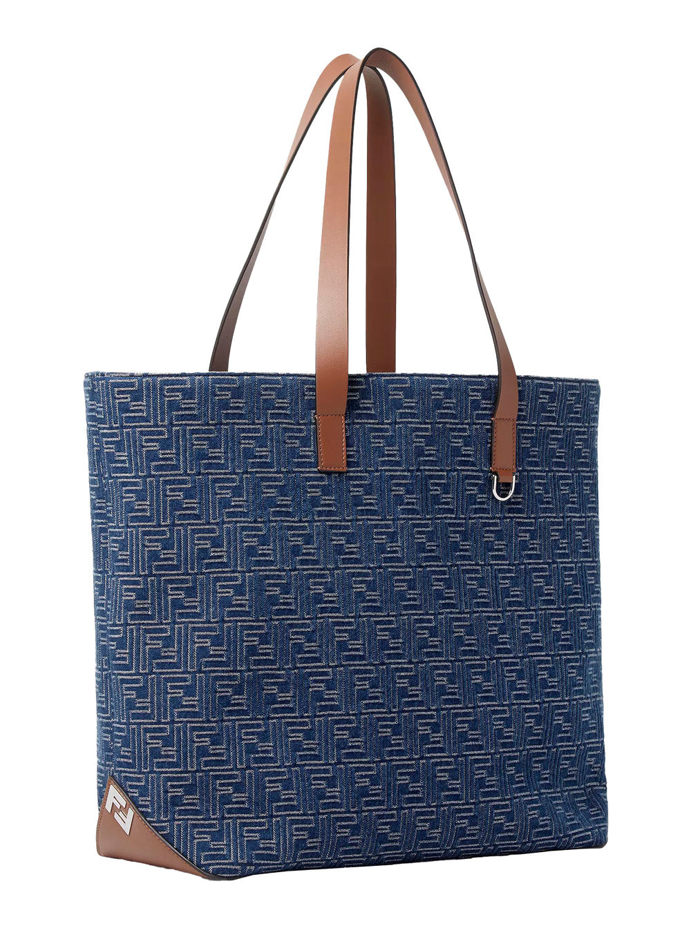 Fendi Men Blue Shopper With Long Handles And All Over Ff Motif In Cotton Man