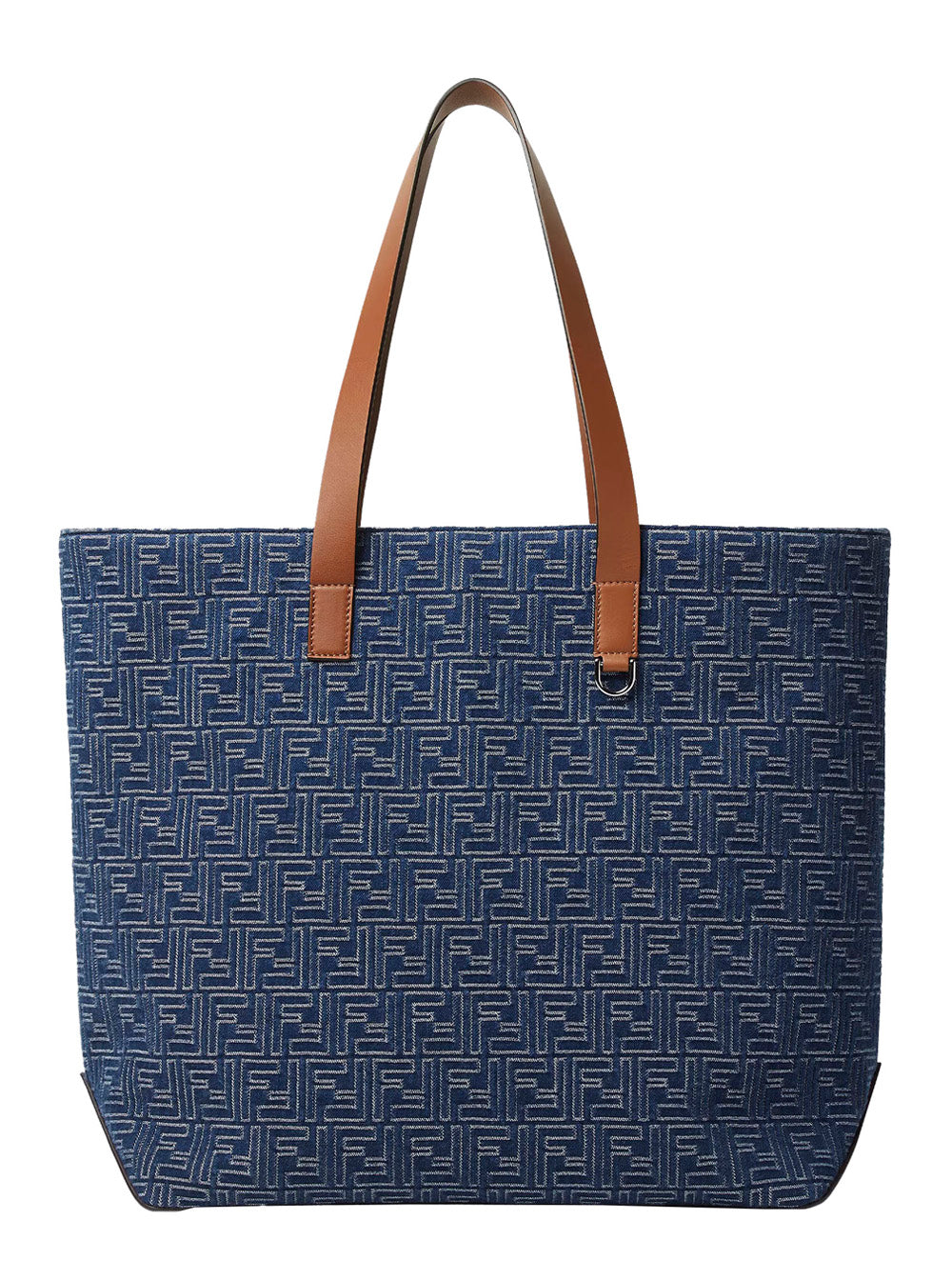 Fendi Men Blue Shopper With Long Handles And All Over Ff Motif In Cotton Man