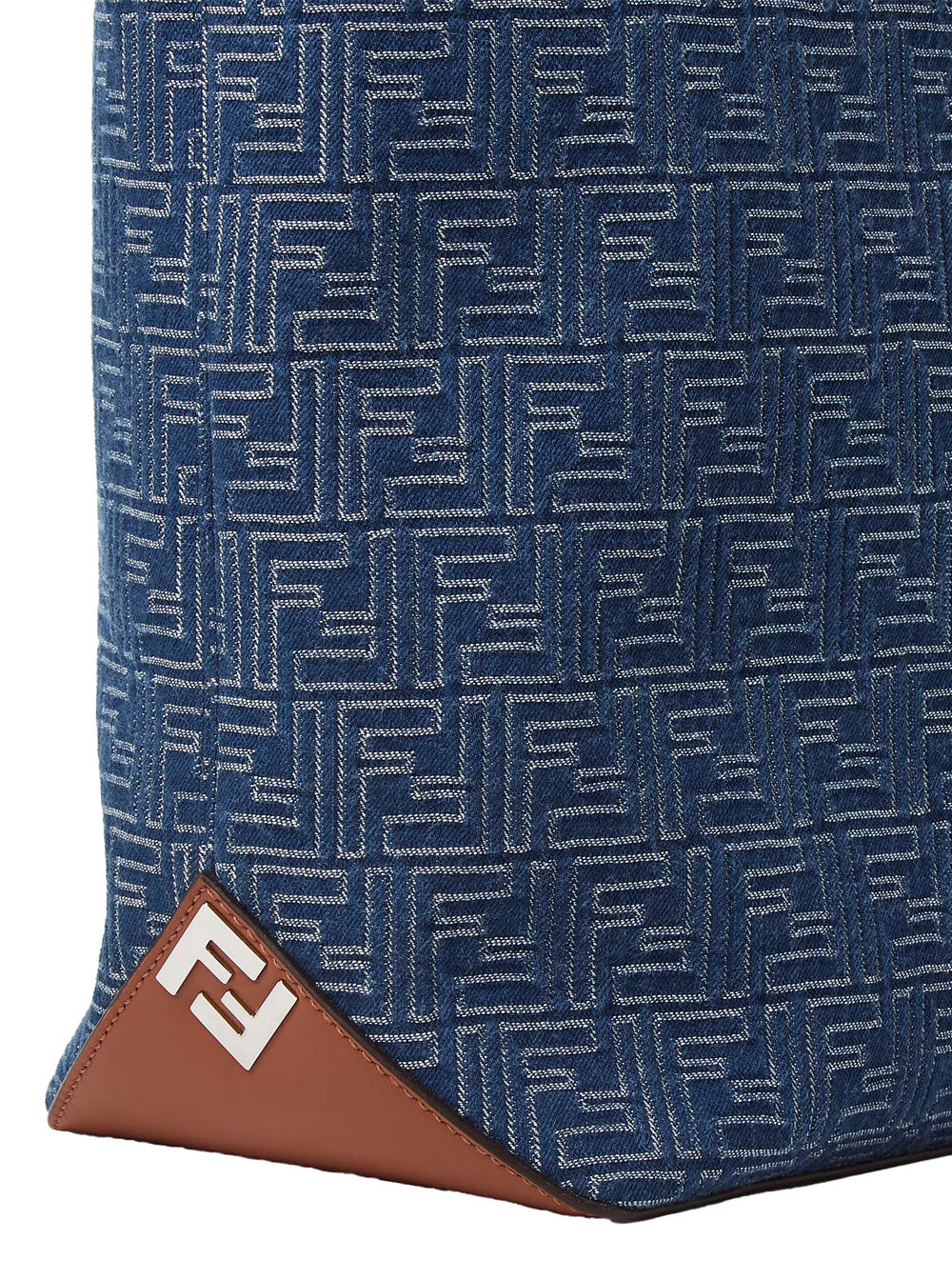 Fendi Men Blue Shopper With Long Handles And All Over Ff Motif In Cotton Man