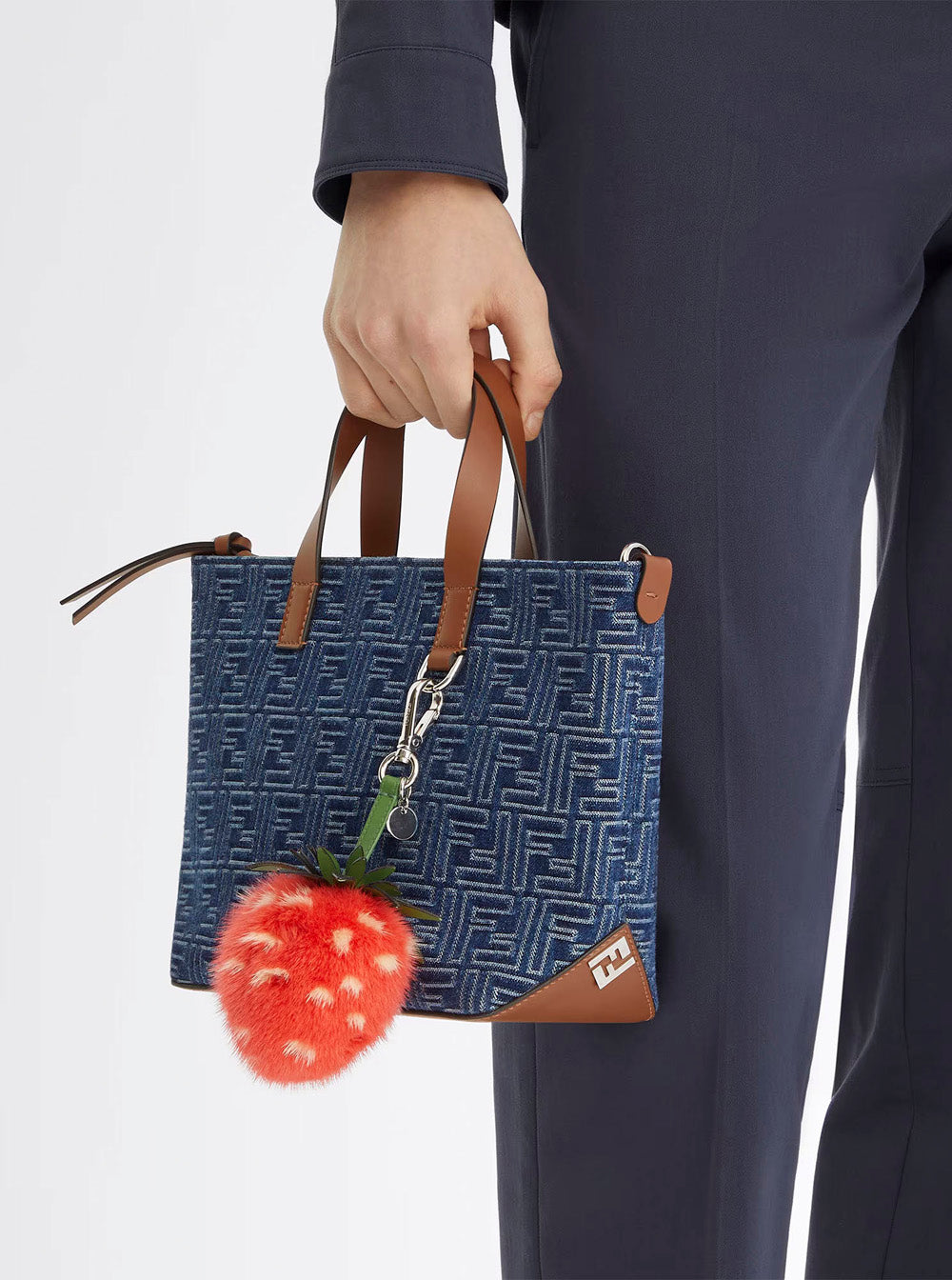 Fendi Men Blue Shopper With Top Handles And All-Over Ff Motif In Cotton Man