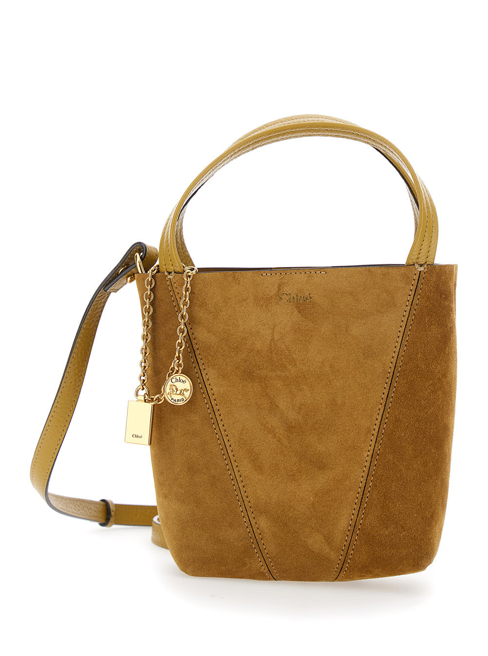 Chloé Women 'Spin' Beige Shoulder Bag With Adjustable And Removable Shoulder Strap And Logo Charm On The Front In Suede Woman