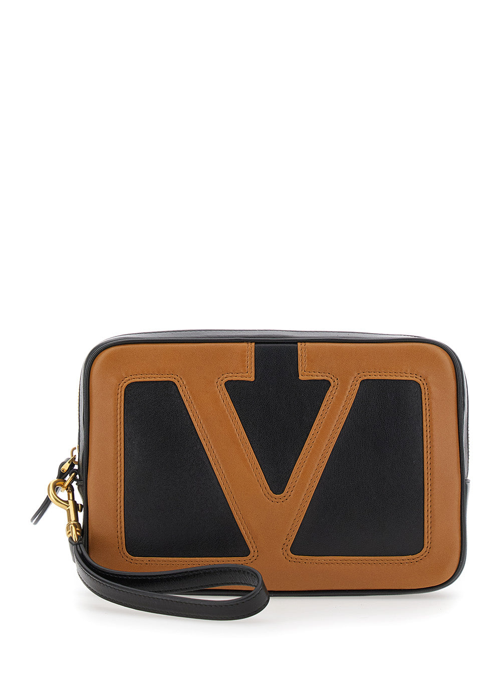 Valentino Garavani Men 'Viva Superstar' Black Clutch With Removable Wrist Strap And Maxi Vlogo On The Front In Leather Man