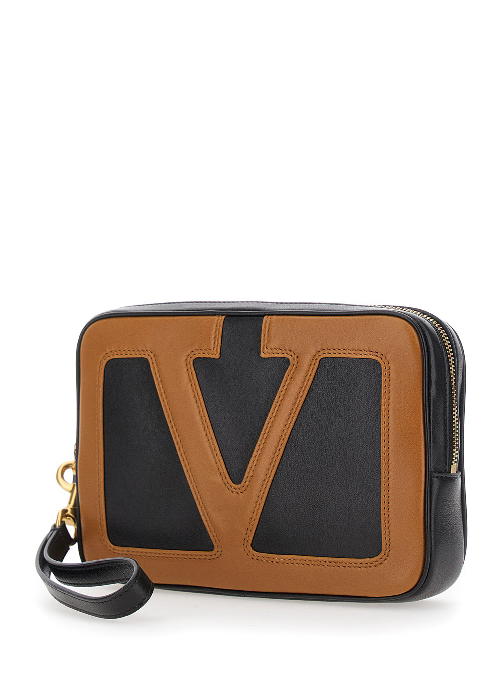Valentino Garavani Men 'Viva Superstar' Black Clutch With Removable Wrist Strap And Maxi Vlogo On The Front In Leather Man