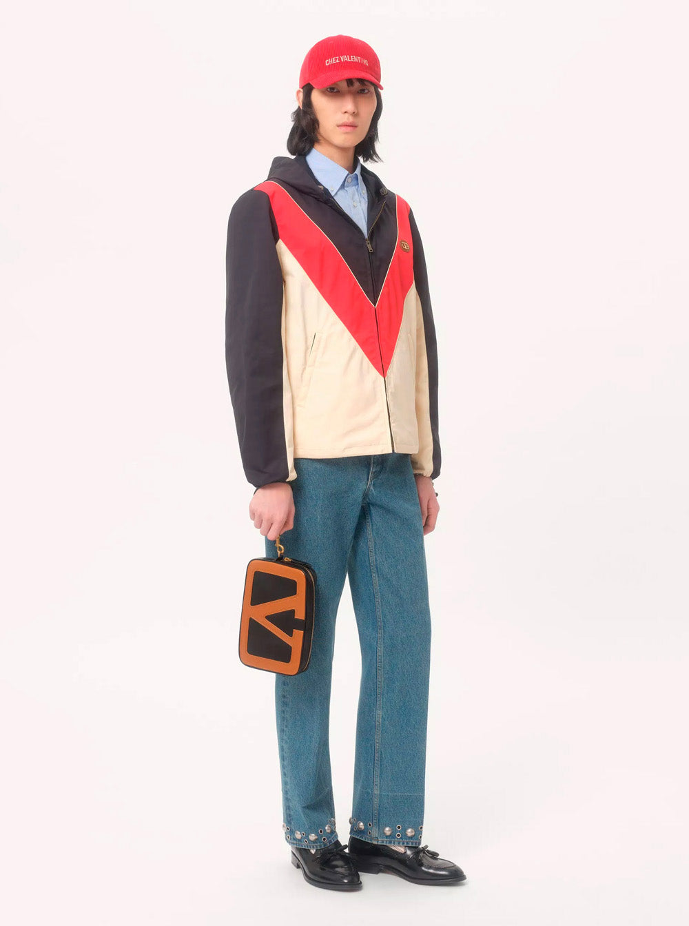 Valentino Garavani Men 'Viva Superstar' Black Clutch With Removable Wrist Strap And Maxi Vlogo On The Front In Leather Man