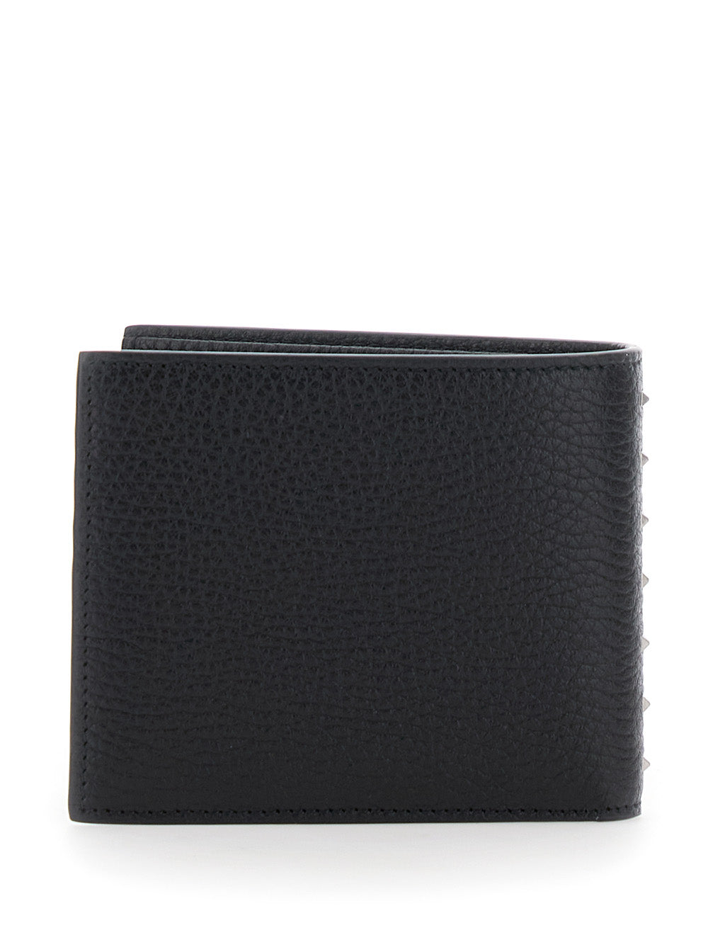 Valentino Garavani Men Black Bi-Fold Wallet With Rockstud Details In Grained Leather Man