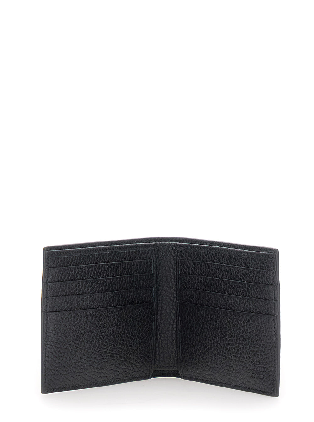 Valentino Garavani Men Black Bi-Fold Wallet With Rockstud Details In Grained Leather Man