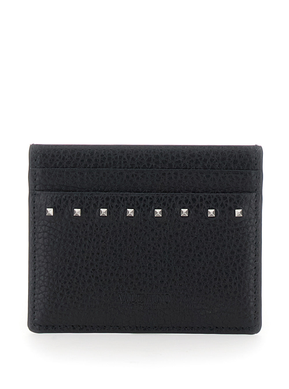 Valentino Garavani Men Black Card Holder With Rockstud Embellishments In Leather Man