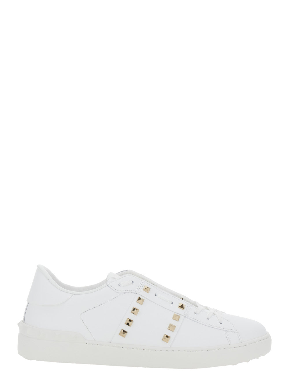 Valentino Garavani Men White Low Top Sneakers With Logo Patch On The Tongue And Rockstud Embellishments In Leather Man