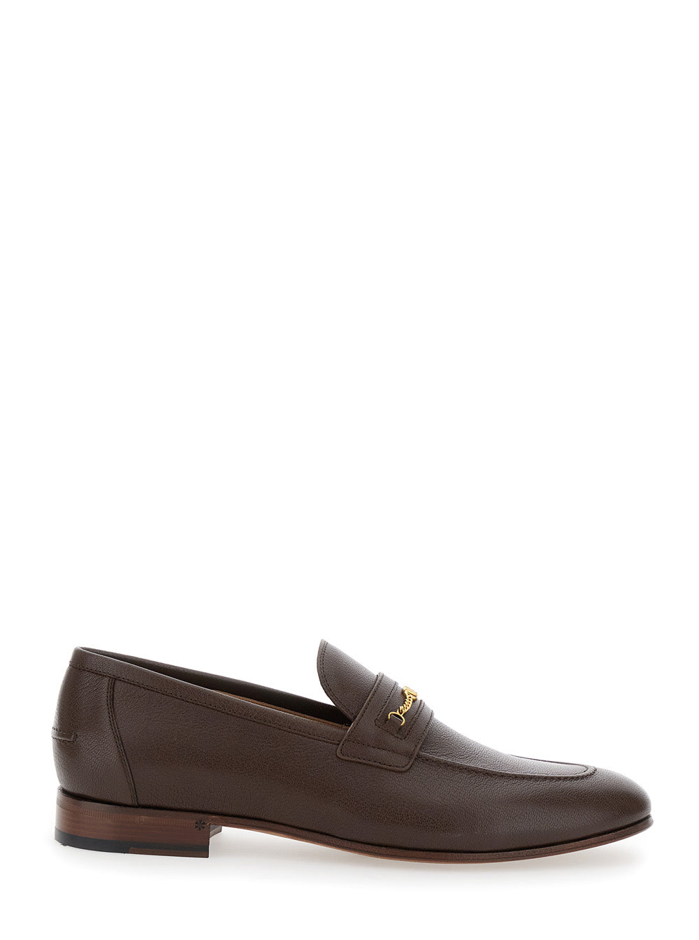 Valentino Garavani Men Brown Loafers With Decorative Vlogo Chain-Link Strap In Leather Man