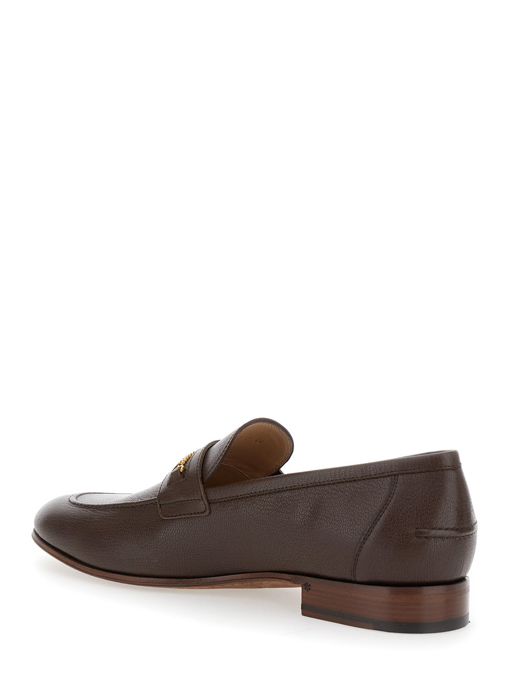 Valentino Garavani Men Brown Loafers With Decorative Vlogo Chain-Link Strap In Leather Man
