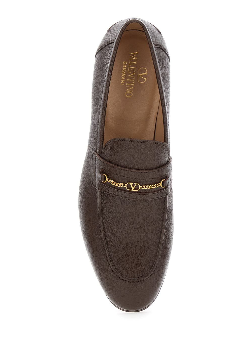 Valentino Garavani Men Brown Loafers With Decorative Vlogo Chain-Link Strap In Leather Man