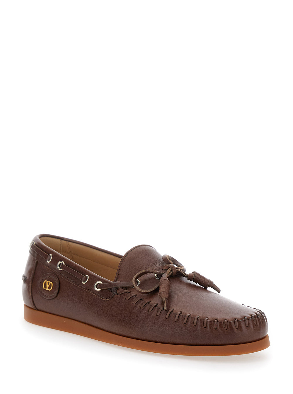 Valentino Garavani Men 'Palm Avenue' Brown Loafers With Vlogo Patch On The Sidei N Leather Man