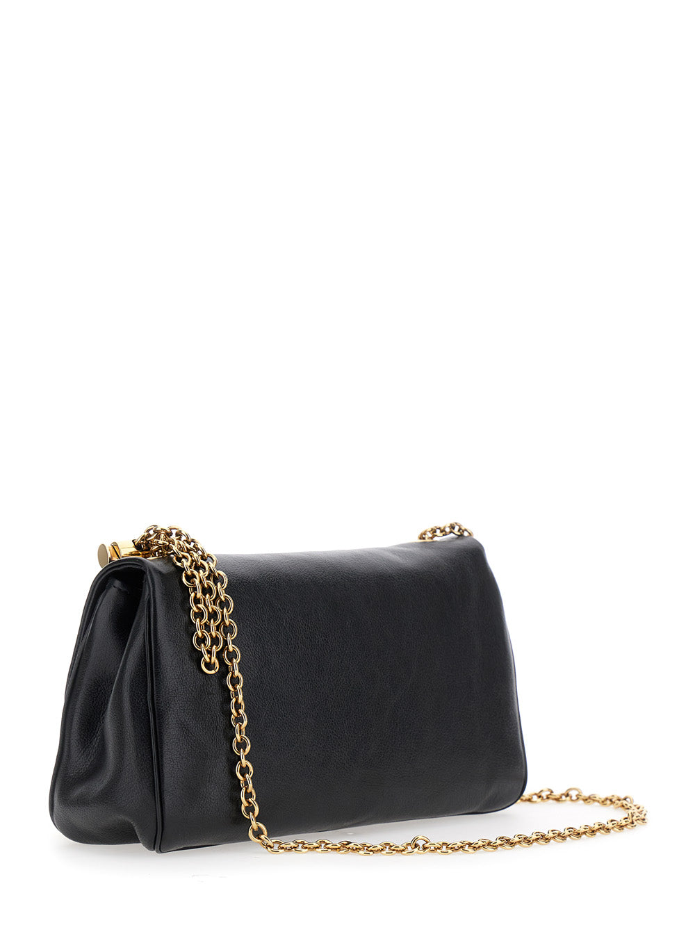 Chloé Women 'Heritage' Black Crossbody Bag With Chain-Link Shoulder Strap And Logo Plaque On The Front In Grained Leather Woman