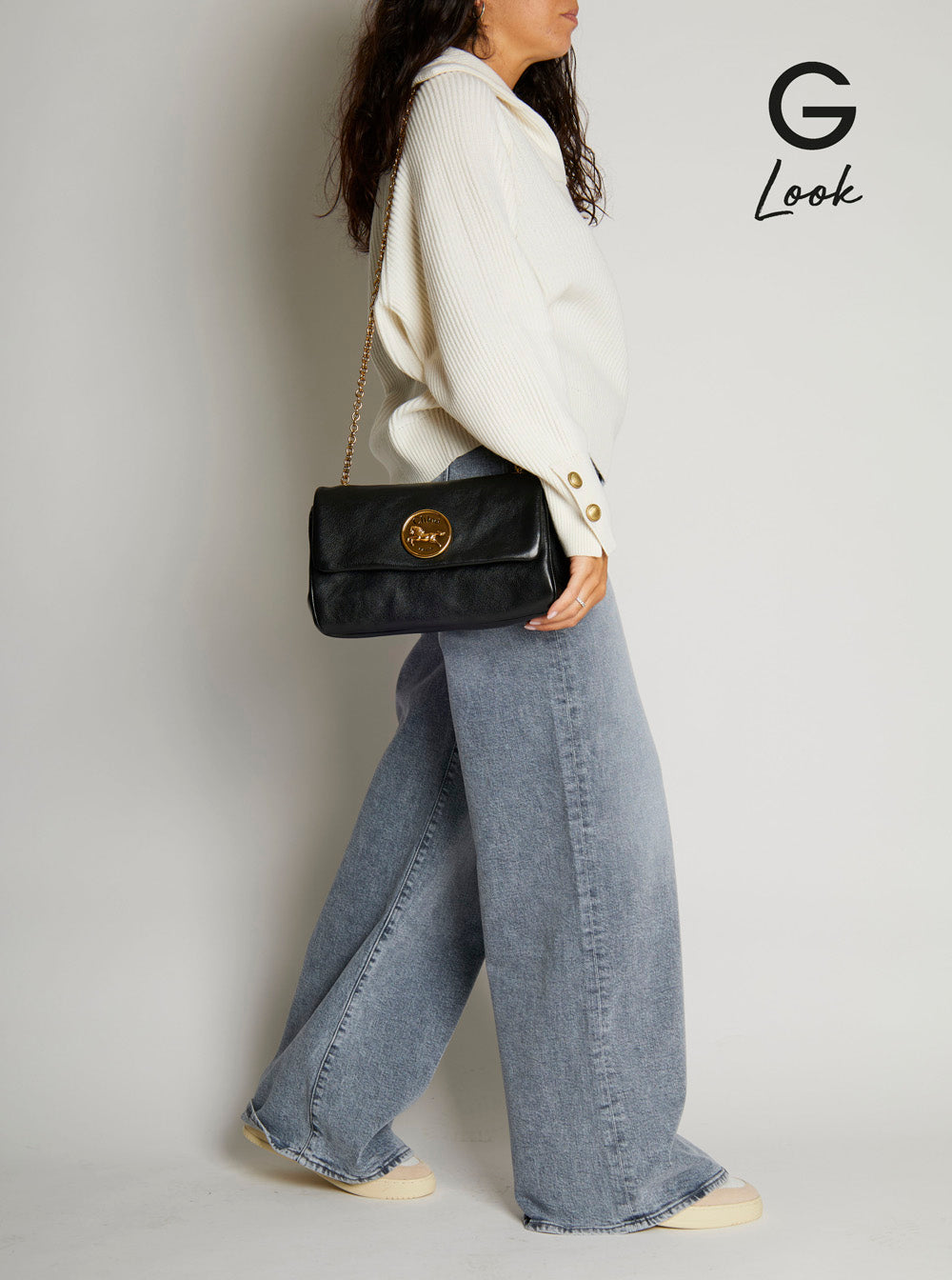 Chloé Women 'Heritage' Black Crossbody Bag With Chain-Link Shoulder Strap And Logo Plaque On The Front In Grained Leather Woman