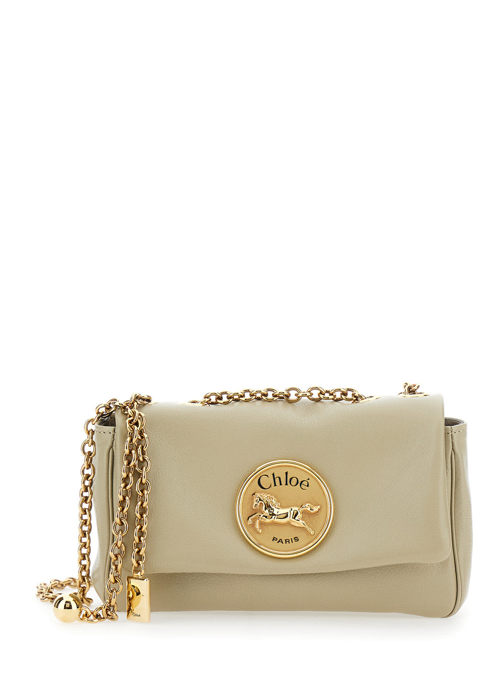 Chloé Women 'Heritage' Beige Shoulder Bag With Chain-Link Shoulder Strap And Logo Plaque On The Front In Leather Woman