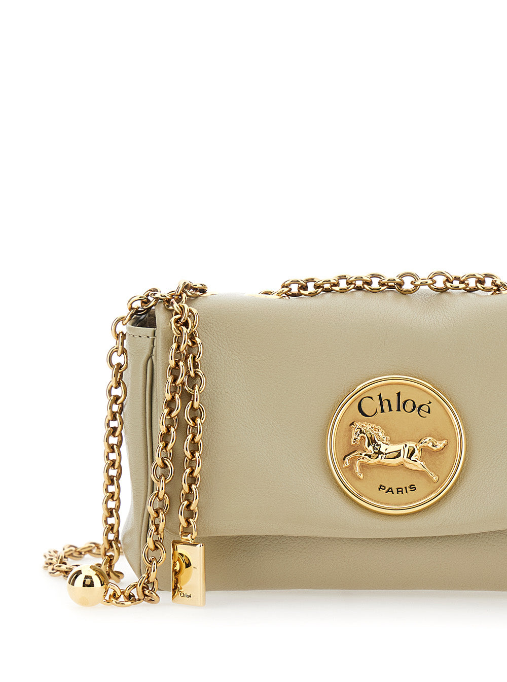 Chloé Women 'Heritage' Beige Shoulder Bag With Chain-Link Shoulder Strap And Logo Plaque On The Front In Leather Woman