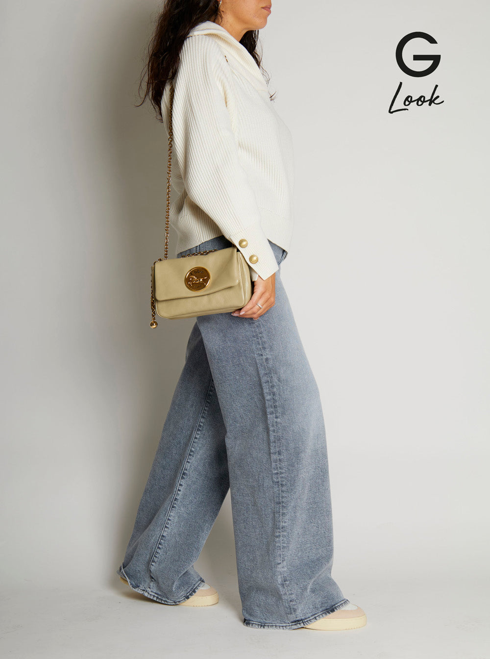 Chloé Women 'Heritage' Beige Shoulder Bag With Chain-Link Shoulder Strap And Logo Plaque On The Front In Leather Woman