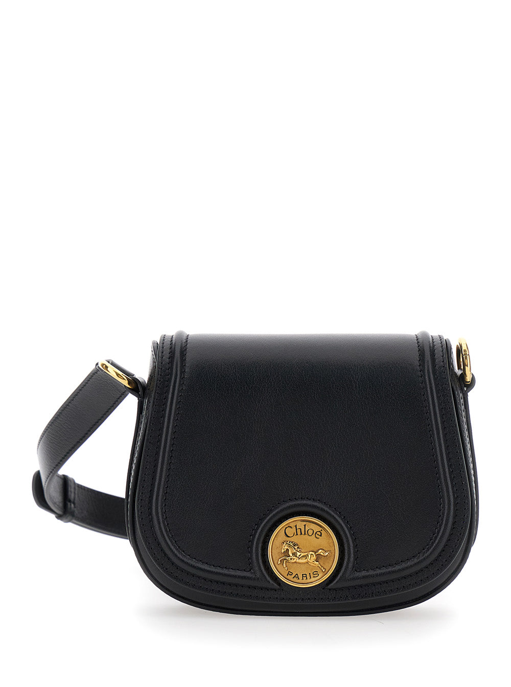 Chloé Women 'Horse Medal' Black Shoulder Bag With Adjustable And Removable Shoulder Strap And Logo Plaque On The Front In Leather Woman