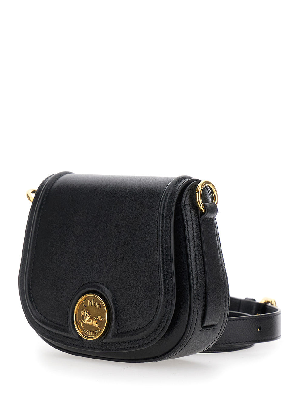 Chloé Women 'Horse Medal' Black Shoulder Bag With Adjustable And Removable Shoulder Strap And Logo Plaque On The Front In Leather Woman