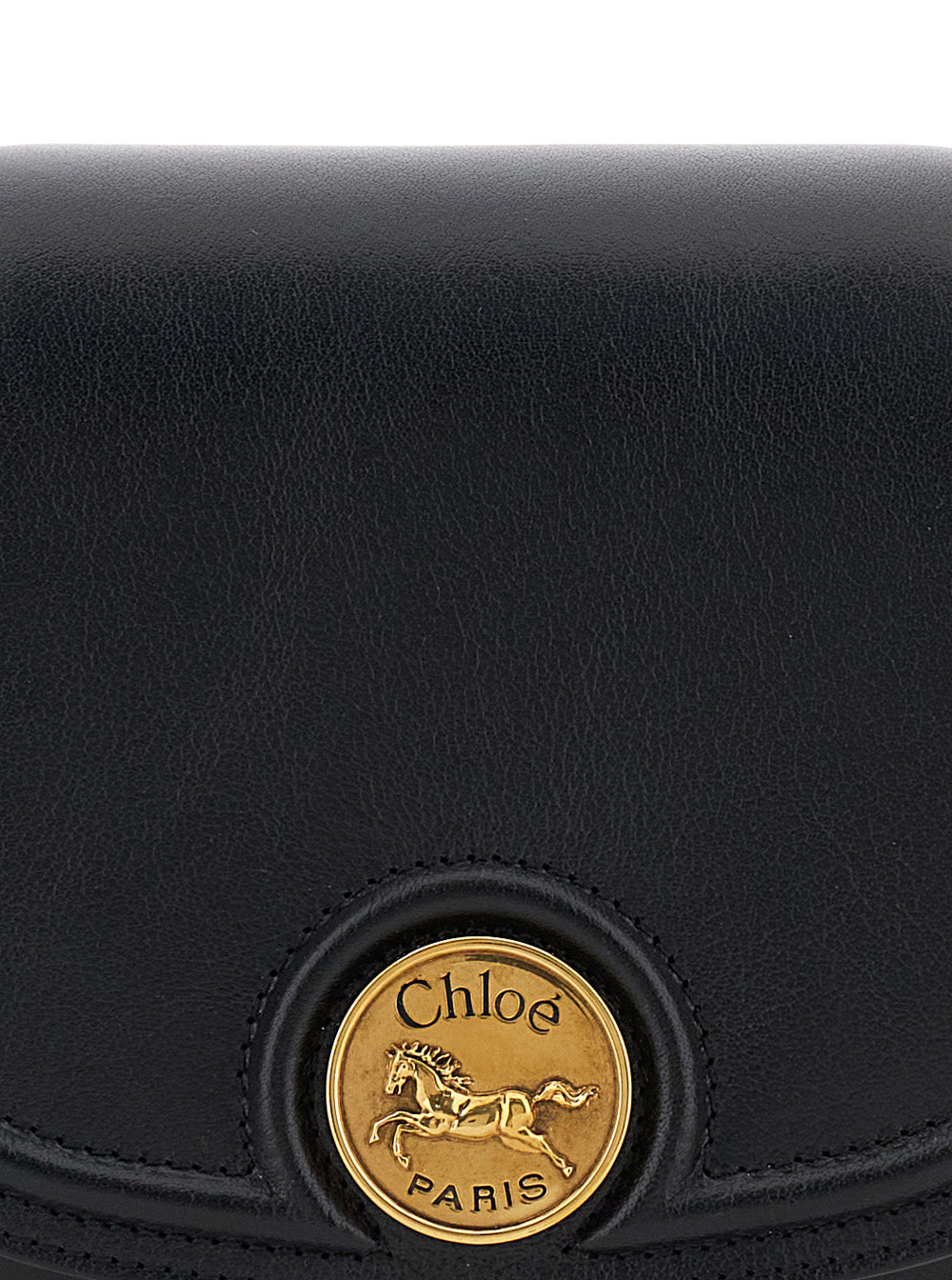 Chloé Women 'Horse Medal' Black Shoulder Bag With Adjustable And Removable Shoulder Strap And Logo Plaque On The Front In Leather Woman