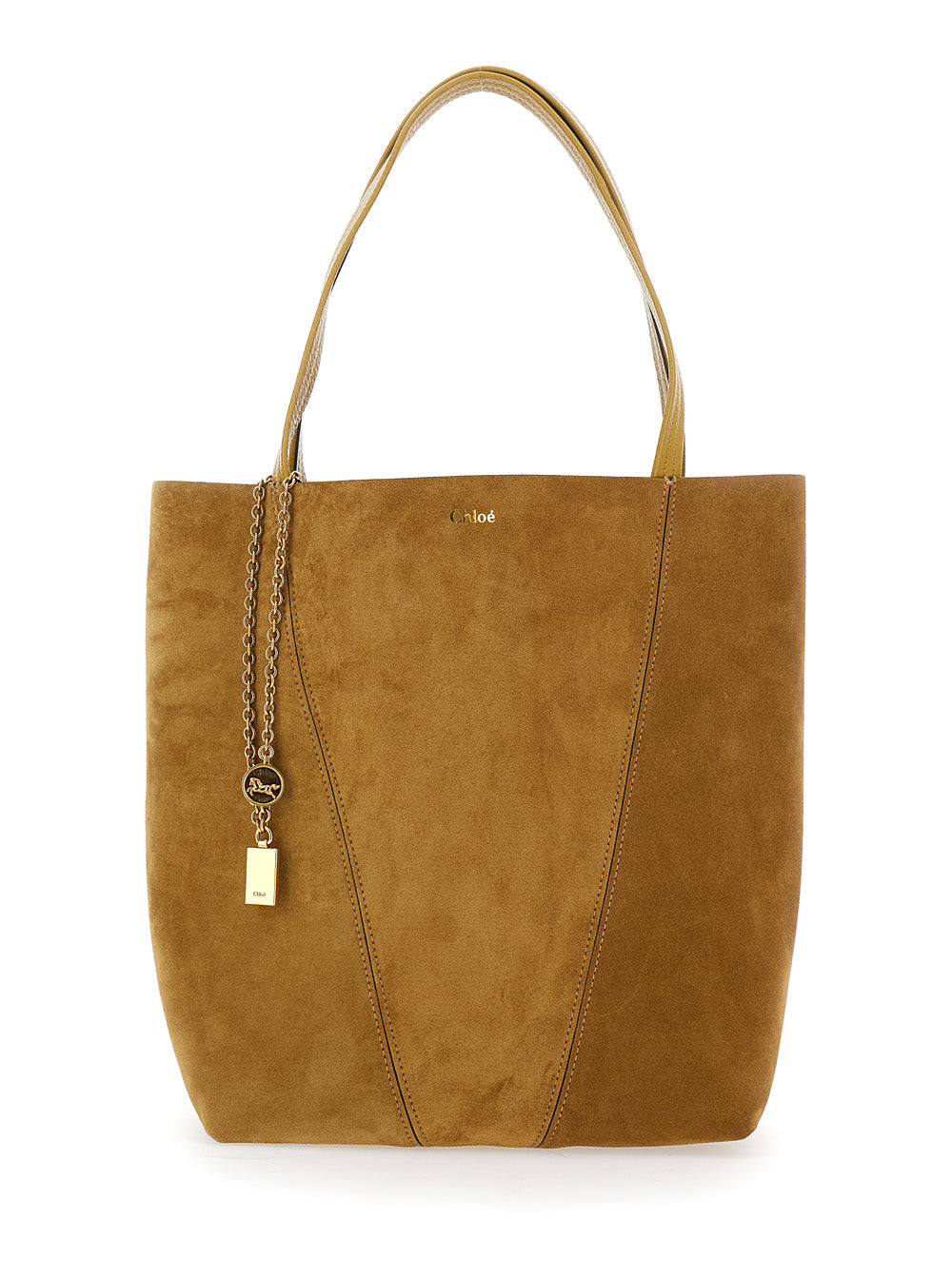 Chloé Women 'Spin' Beige Shoulder Bag With Chain-Link Detail With Logo Charm In Suede Woman