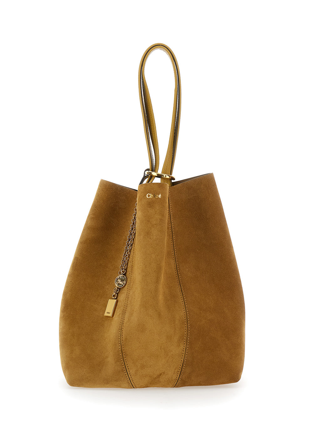 Chloé Women 'Spin' Beige Shoulder Bag With Chain-Link Detail With Logo Charm In Suede Woman