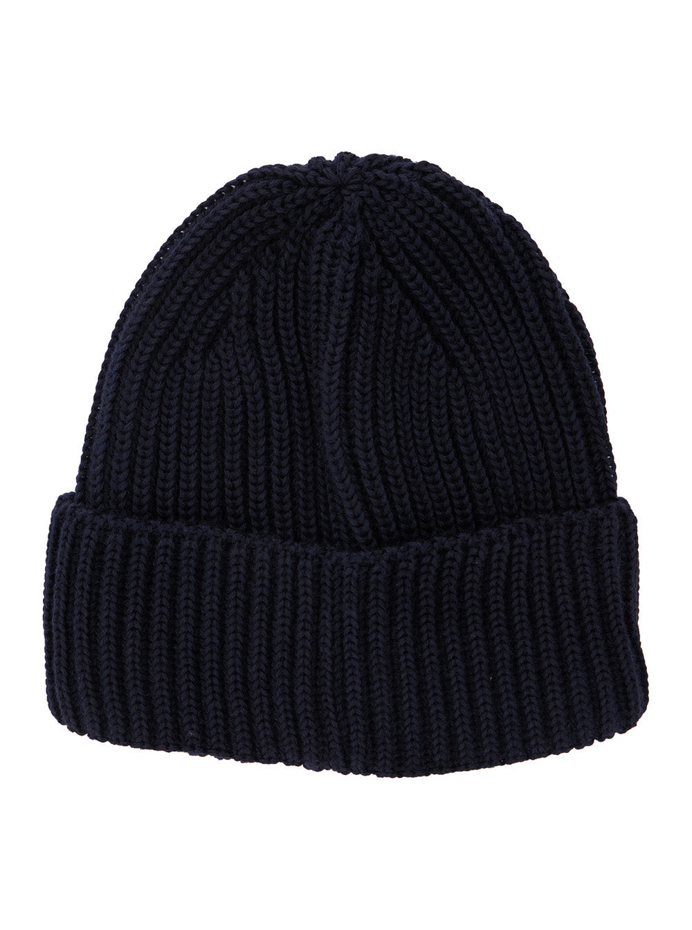 C.P. Company Men Blue Knit Beanie With Logo Plaque On The Front In Wool Man
