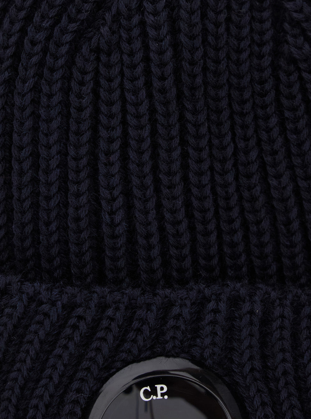 C.P. Company Men Blue Knit Beanie With Logo Plaque On The Front In Wool Man